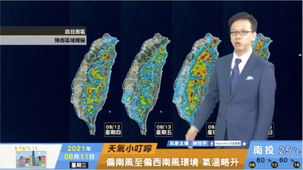 明日環境風場為西南風。(圖/翻攝自天氣風險 WeatherRisk Facebook)