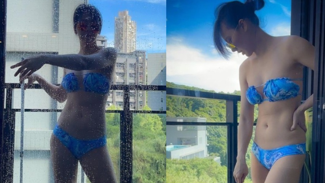 劉雨柔穿比基尼洗陽台。(圖/翻攝自lyvonne0526 IG)