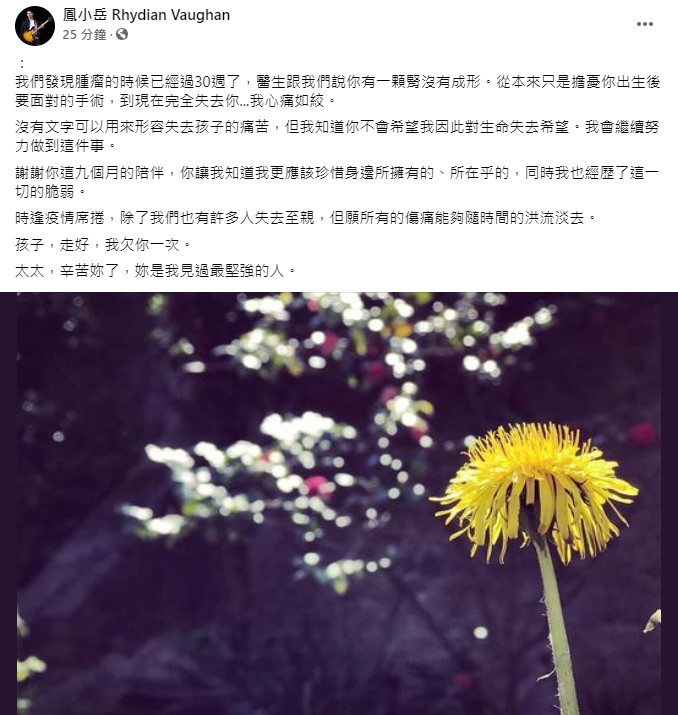 鳳小岳悲痛發文。(圖/翻攝自鳳小岳臉書)