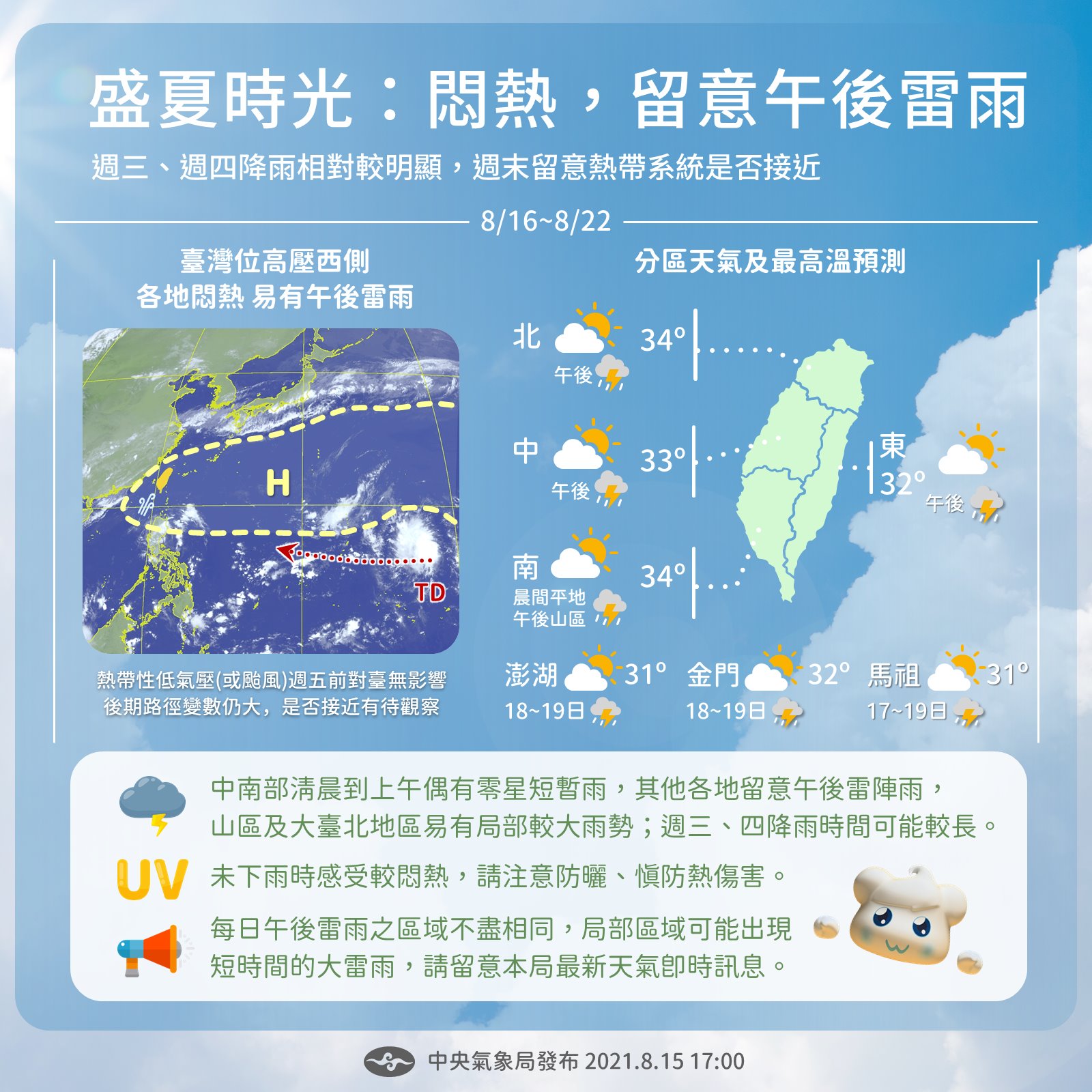 氣象局公布未來一週天氣。(圖/翻攝自報天氣 - 中央氣象局臉書)