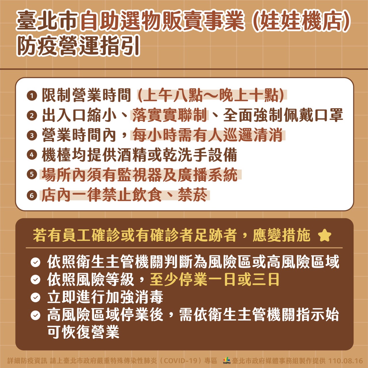 台北市自動選物販賣事業防疫營運指引。（圖／台北市政府）