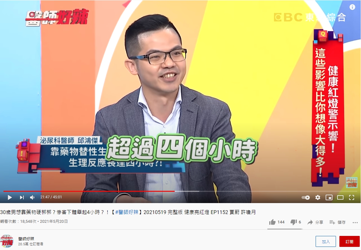 一名男子吃壯陽藥後勃起超過4小時,趕緊掛急診。(圖/翻攝自《醫師好辣》YouTube)