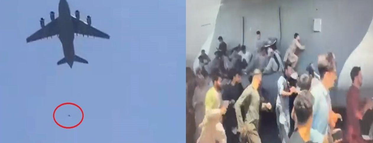 阿富汗難民掉落飛機畫面。(圖/翻攝自推特)
