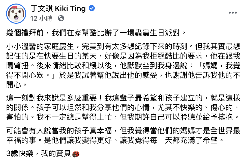 貼文吸引粉絲關注。(圖/翻攝自丁文琪臉書)