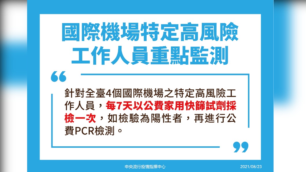 國際機場特定高風險工作人員重點監測。（圖／中央流行疫情指揮中心）