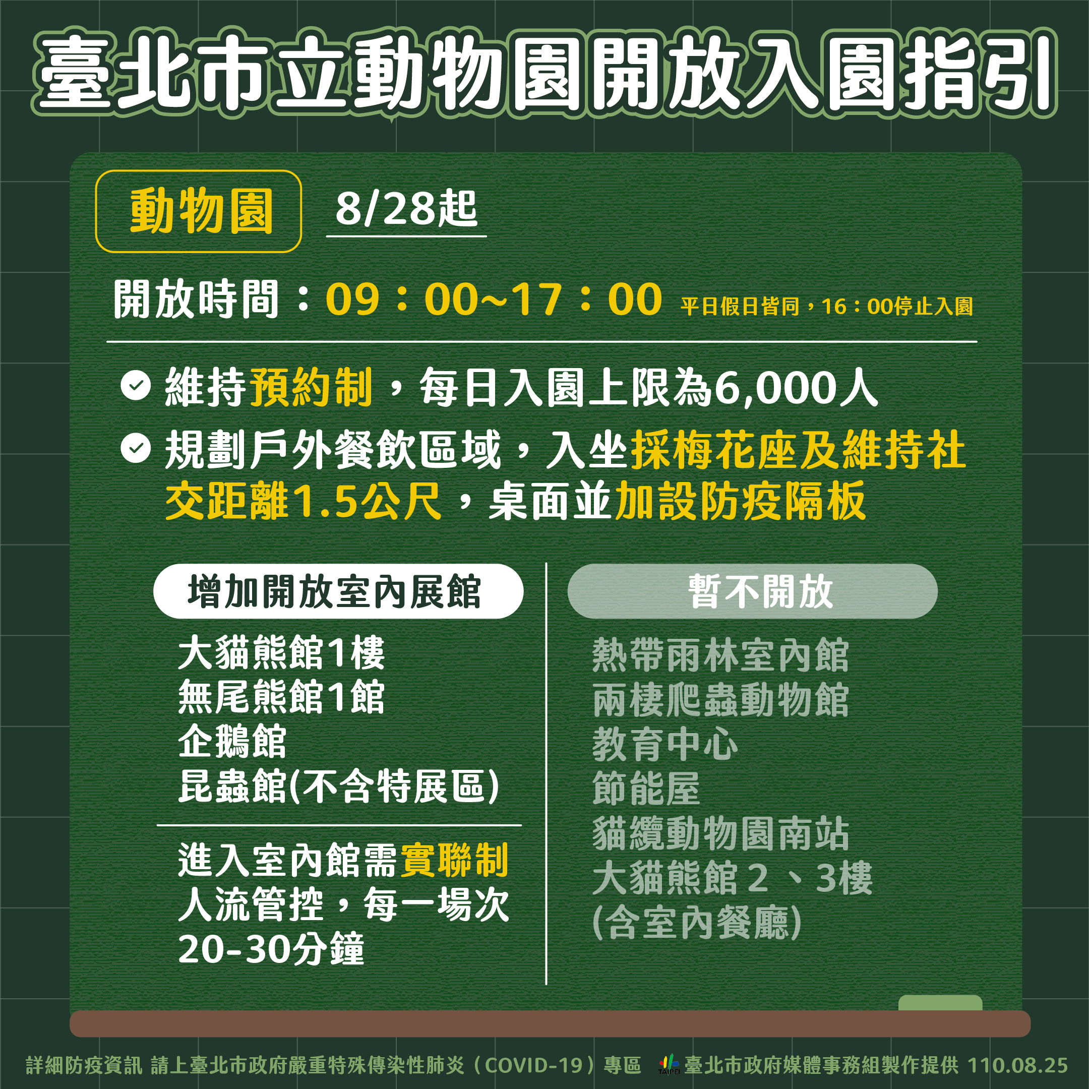 台北市市立動物園開放指引。（圖／台北市政府）