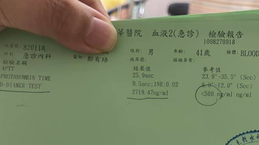 民眾說,施打完高端疫苗後就出現血栓反應。(圖/翻攝自爆料公社 臉書)