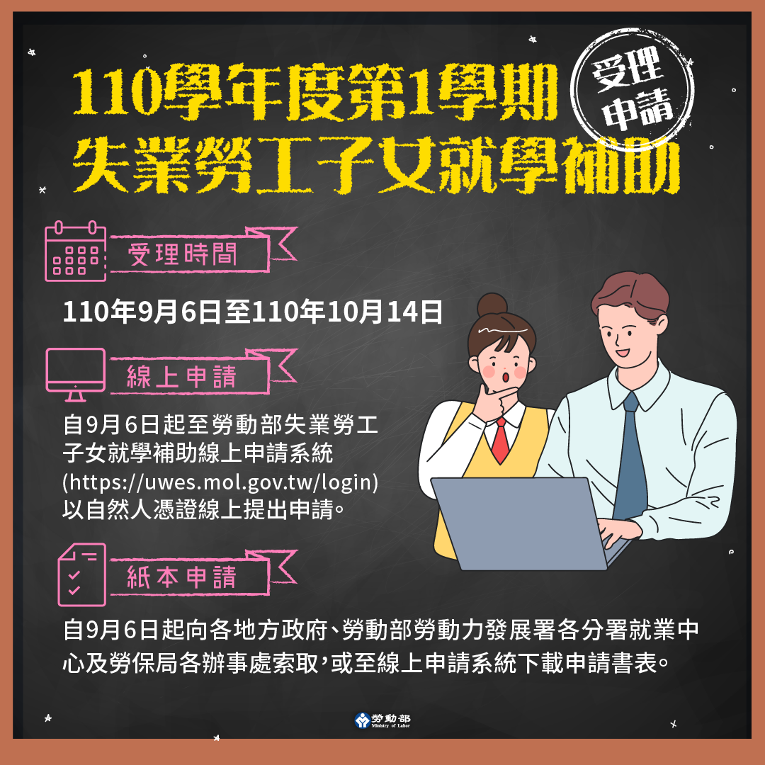失業勞工子女就學補助方案。(圖/勞動部提供)