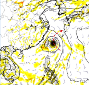 最新美國模式模擬,10日20時熱帶擾動又略往西調整,通過石垣島附近,將向北大迴轉。(圖/翻攝自tropical tidbits & ECMWF)