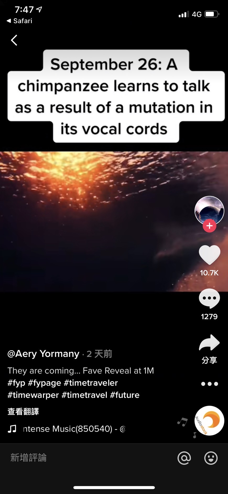 網友預言9月26日某隻黑猩猩發生突變。（圖／翻攝自TikTok@aesthetictimewarper）