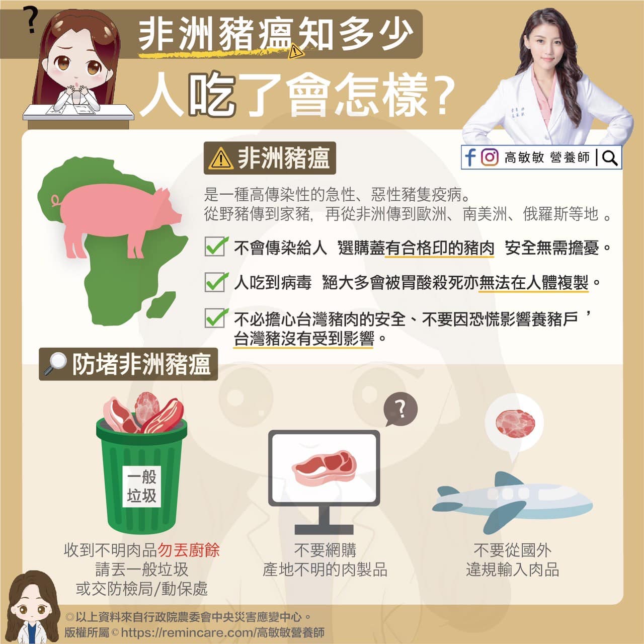 非洲豬瘟知多少,人吃了會怎樣?(圖/翻攝自高敏敏 營養師Facebook)