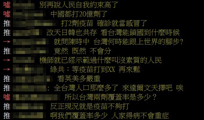 網友認為台灣和歐美的差異在於疫苗。（圖／PTT）