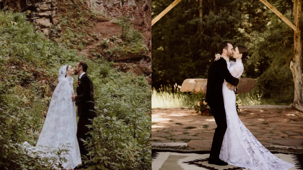 莉莉柯林斯在IG上一連分享3張甜蜜婚紗照。(圖/翻攝自 lilyjcollins IG)