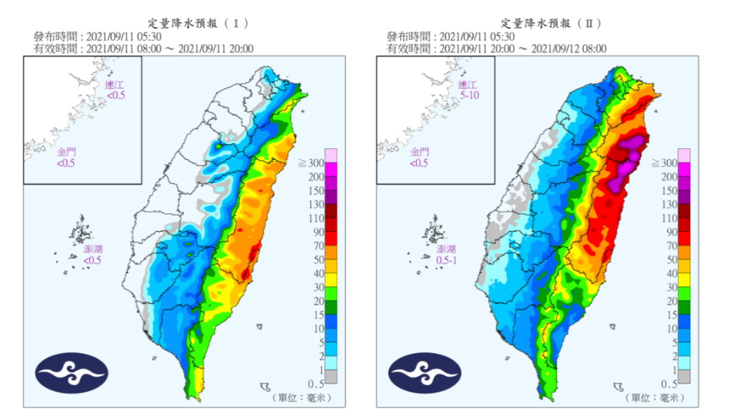 中央山脈屏障,東西部降雨情形大不同。(圖/中央氣象局)
