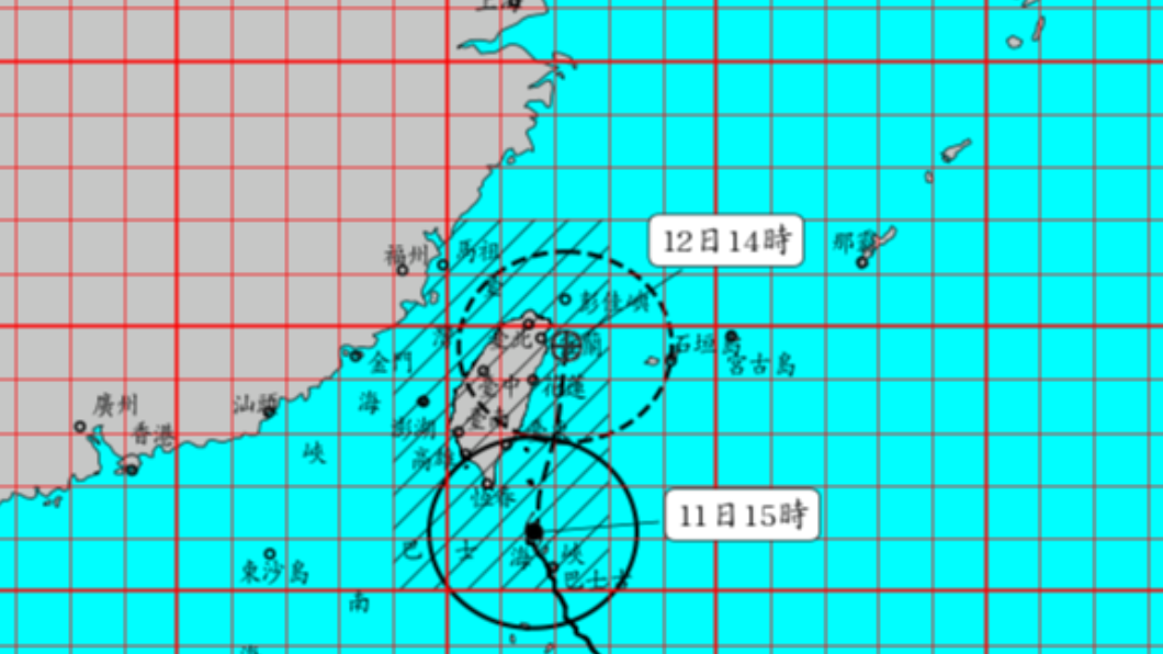 颱風璨樹暴風圈漸入台灣,全台防豪雨。(圖/中央氣象局)