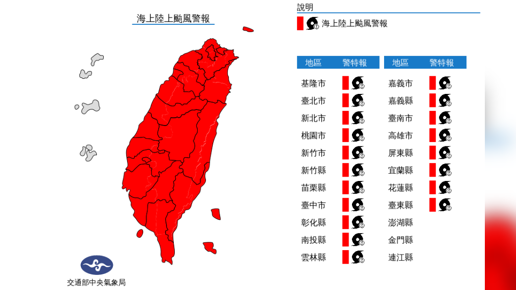 璨樹北移中午雨最大!10縣市豪、大雨 明凌晨解除陸警