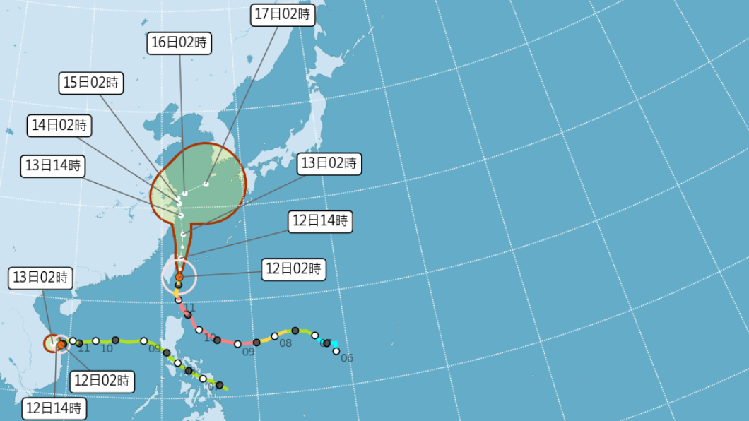 氣象局預估颱風路徑。(圖/中央氣象局)