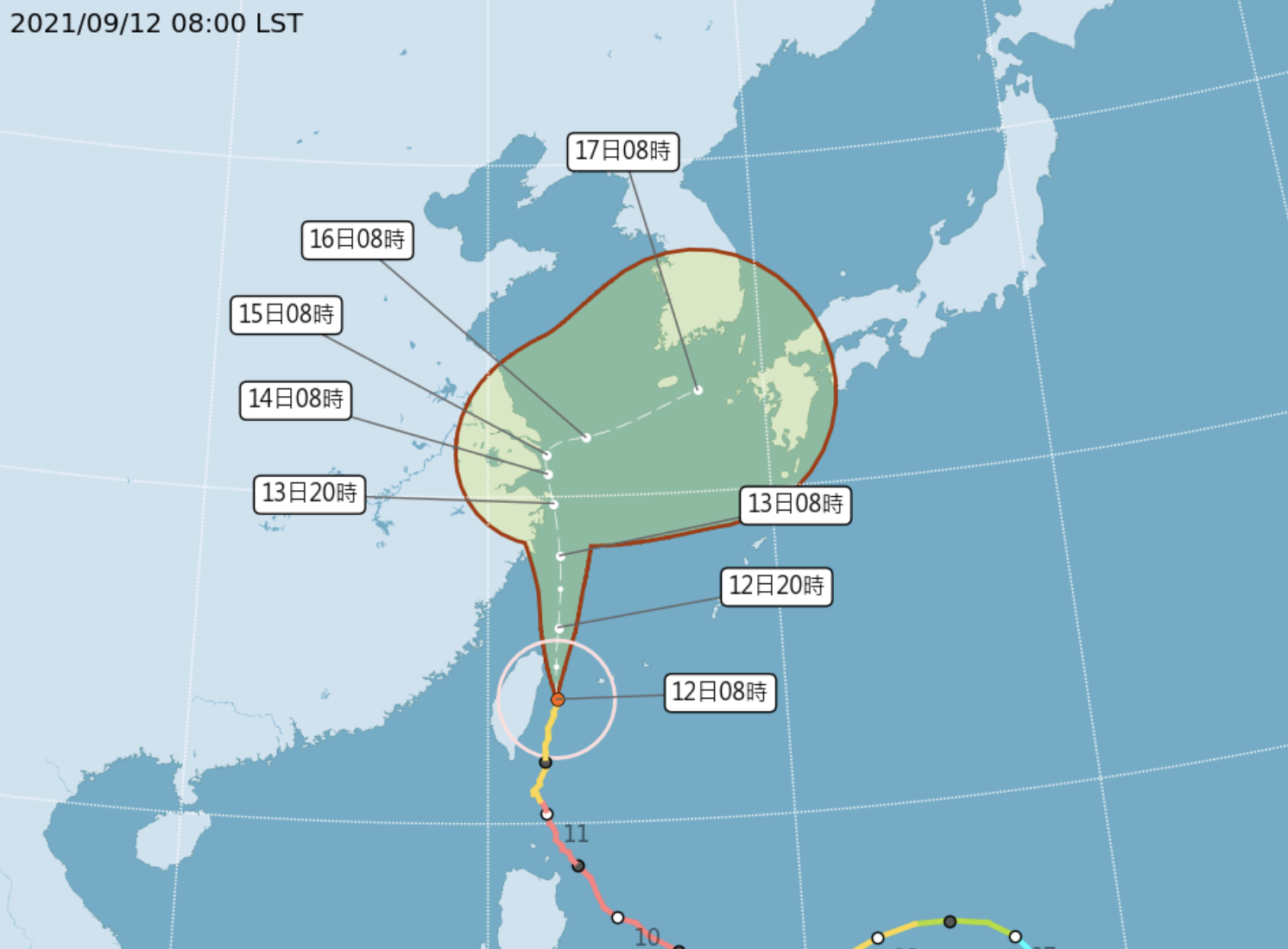 預估今日午夜台灣就會脫離暴風圈。(圖/翻攝自中央氣象局)