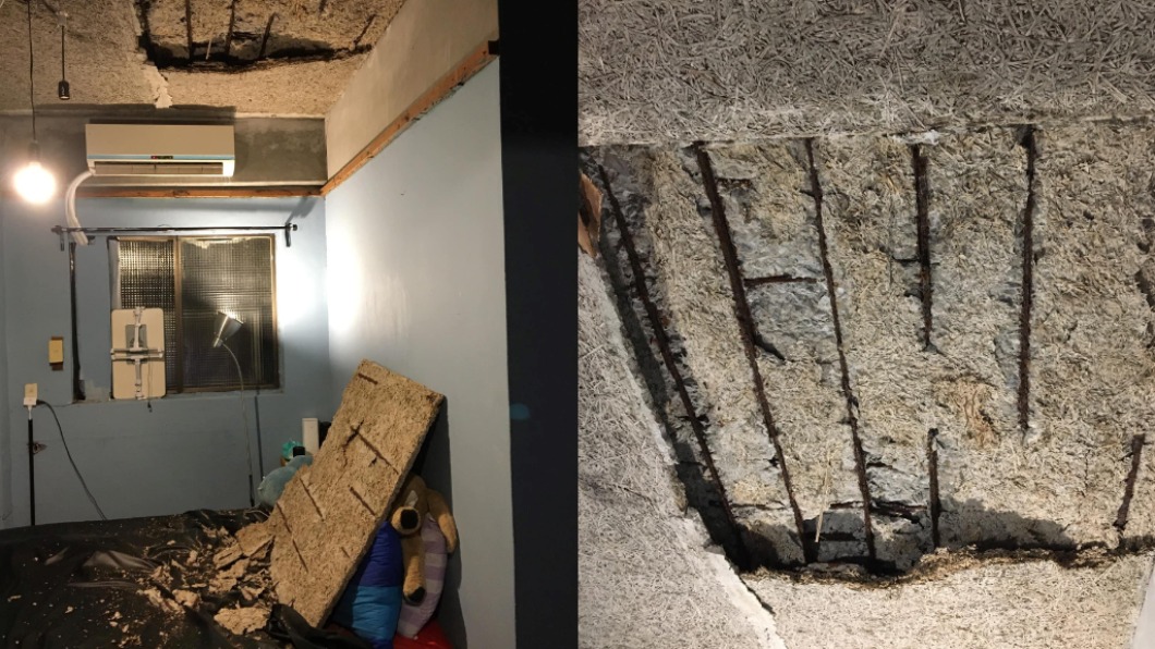 原PO租屋處的天花板砸到自己床上,畫面驚悚。(圖/翻攝自《爆料公社》官網)