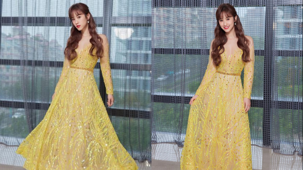 Sandy穿著黃色禮服。(圖/翻攝自吳姍儒 Sandy Wu Facebook)