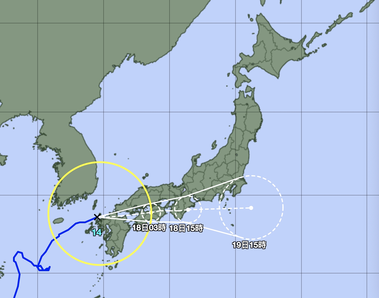 日本氣象廳公布最新颱風路徑。(圖/翻攝自日本氣象廳)