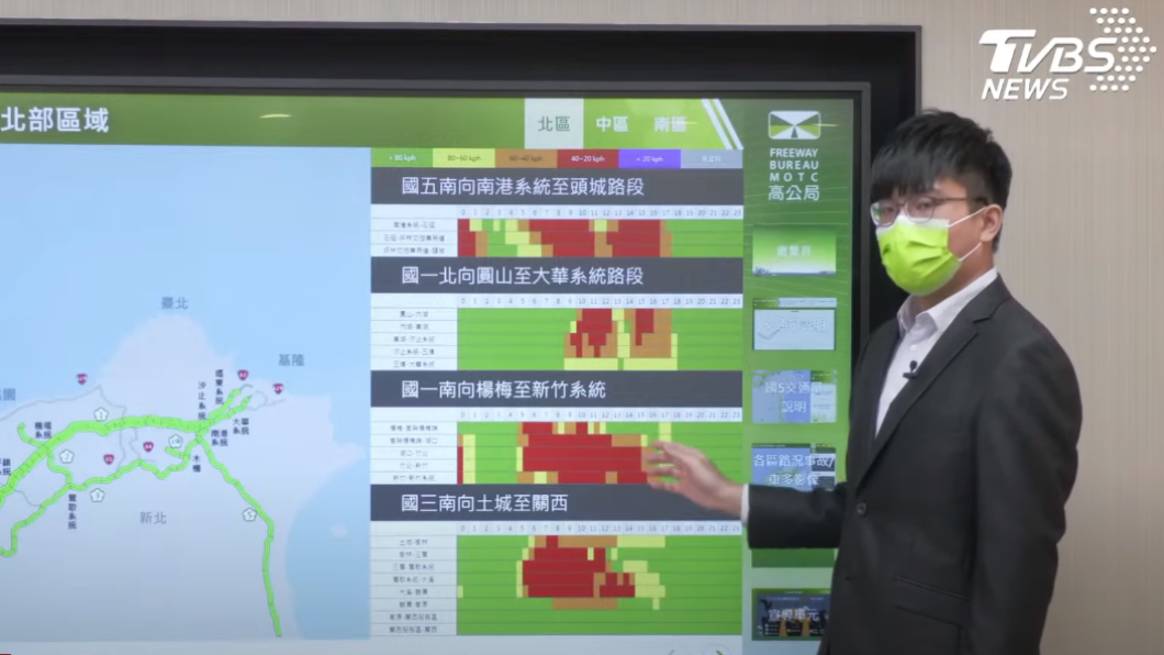 黃郁凱說明今日各地壅塞路段。(圖/TVBS)