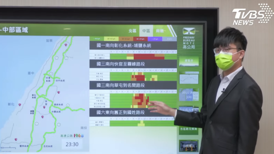 黃郁凱說明今日各地壅塞路段。(圖/TVBS)