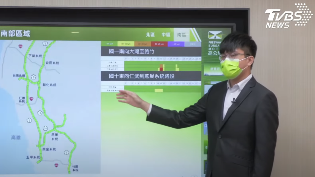 黃郁凱說明今日各地壅塞路段。(圖/TVBS)