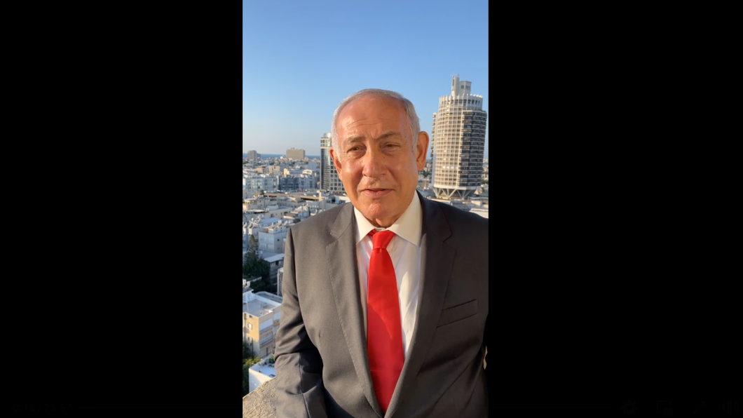納坦雅胡19日開直播與支持者互動。(圖/翻攝自Benjamin Netanyahu Facebook)
