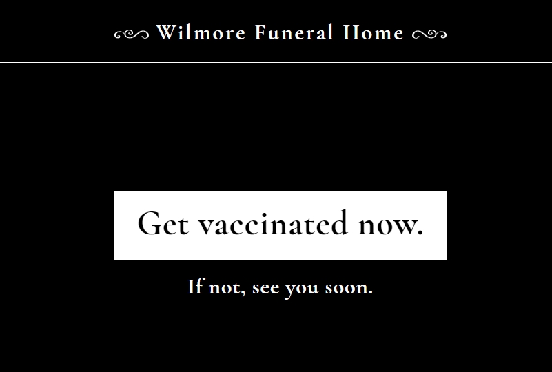 進入網站後,出現大大的警世文字!(圖/翻攝自Wilmore Funeral Home官網)