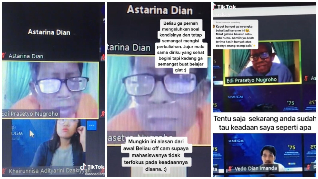 印尼一名大學講師先前視訊上課從不開鏡頭,直到某次不小心打開學生們都哭了。(合成圖/翻攝自TikTok)