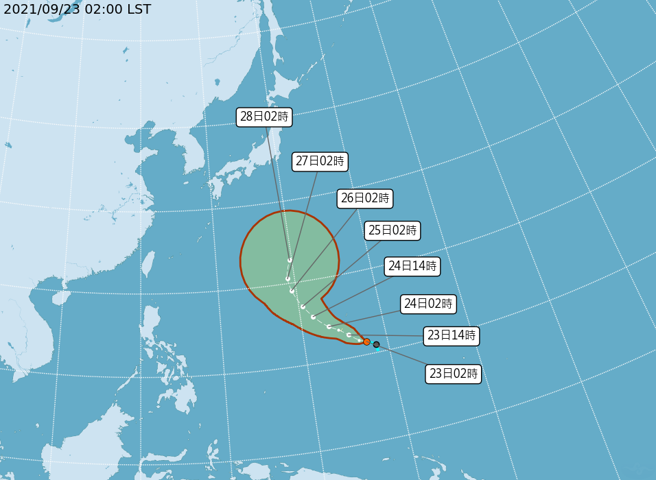 關島東方海面上有熱帶性低氣壓生成。(圖/中央氣象局)