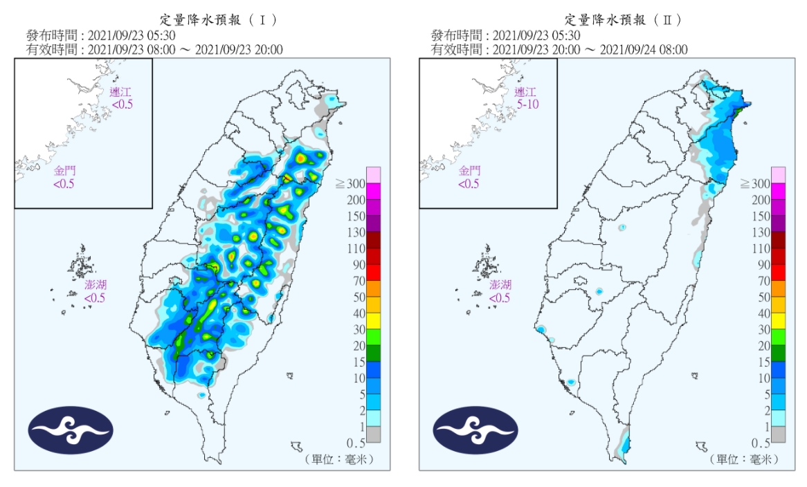 東北風影響將從今日的深夜開始稍微增強，迎風面基隆北海岸、大台北山區、東半部雲量增多有降雨趨勢。（圖／氣象局）