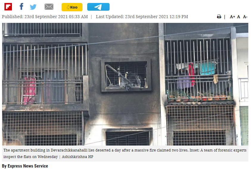 火災造成2人身亡、1人受傷,還有5人前往醫院就診。(圖/翻攝自The New Indian Express)