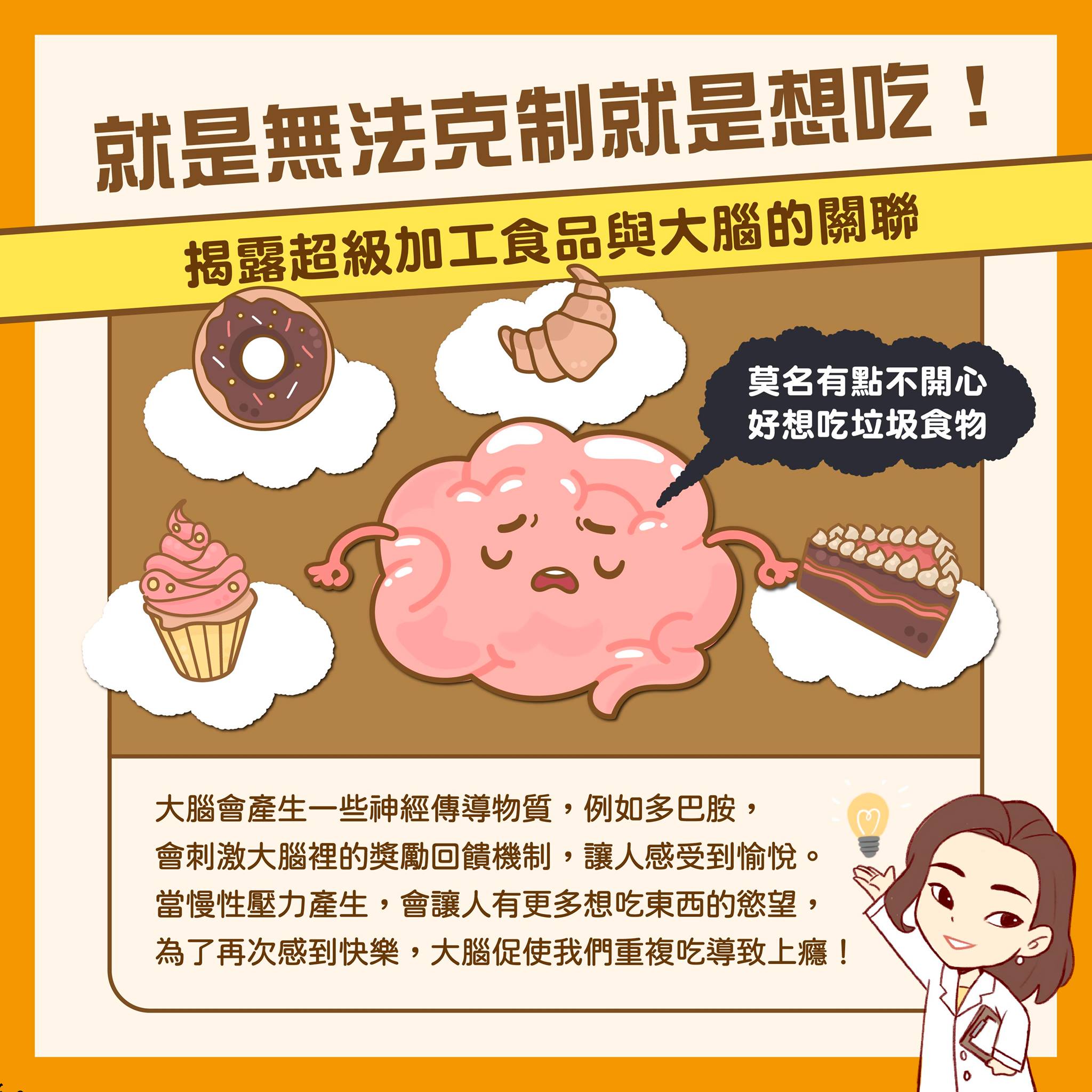 吃超級加工食品會使腦內會產生多巴胺。(圖/翻攝自余朱青臉書)