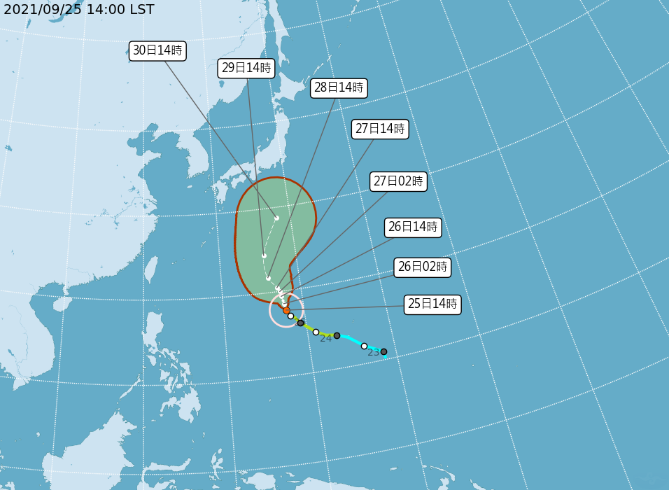 中央氣象局預測蒲公英未來路徑。(圖/中央氣象局)