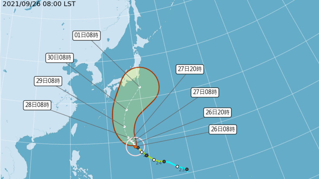 蒲公英颱風預測路徑。(圖/中央氣象局)