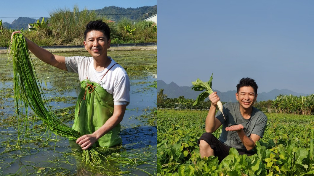 荒山亮拿著四季豆與白玉蘿蔔。(圖/LiTV提供)