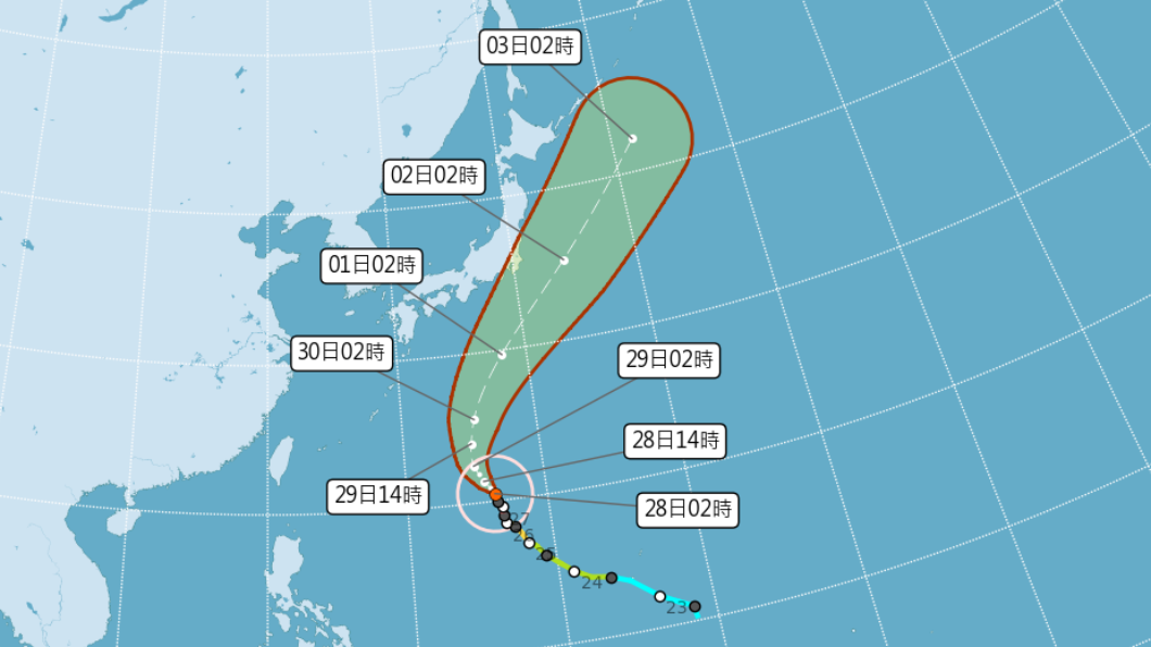 蒲公英凌晨位於台北東南東方。（圖／中央氣象局）