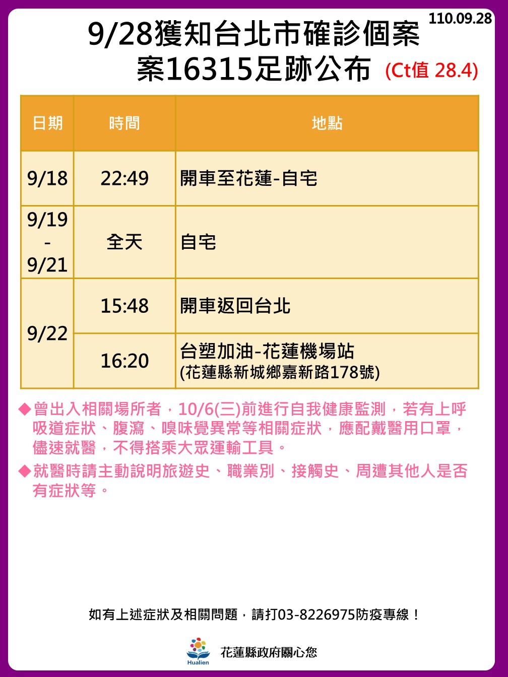 案16315在花蓮的足跡。(圖/花蓮縣政府)