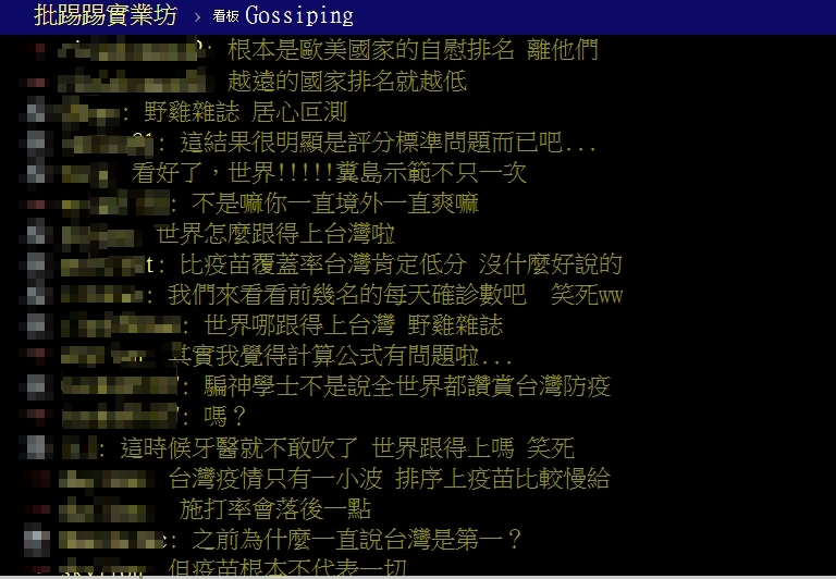 網友討倫防疫排名。(圖/翻攝自PTT)