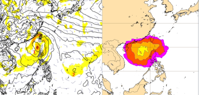 南海及菲律賓東方海面皆有熱帶擾動活動的跡象。(圖/翻攝自tropical tidbits)