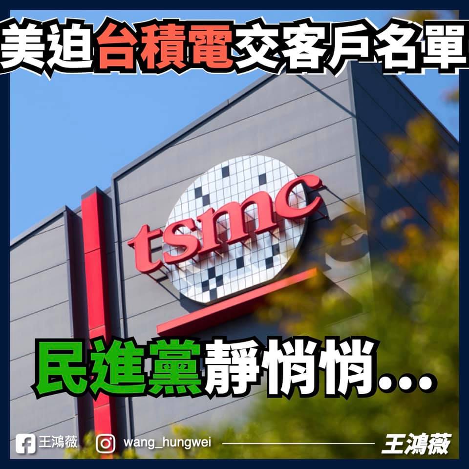台北市議員王鴻薇認為台積電不被政府當一回事。(圖/翻攝自王鴻薇臉書)