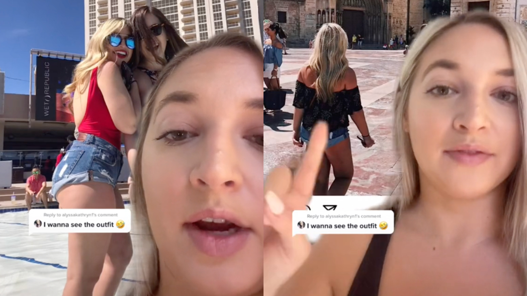 珊姆秀出從前穿熱褲的照片。(圖/翻攝自imtoooldtobeonthis TikTok)