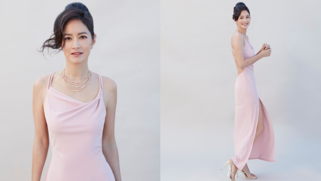 Janet身穿粉色禮服相當優雅。(圖/翻攝自Janet Hsieh 謝怡芬 Facebook)