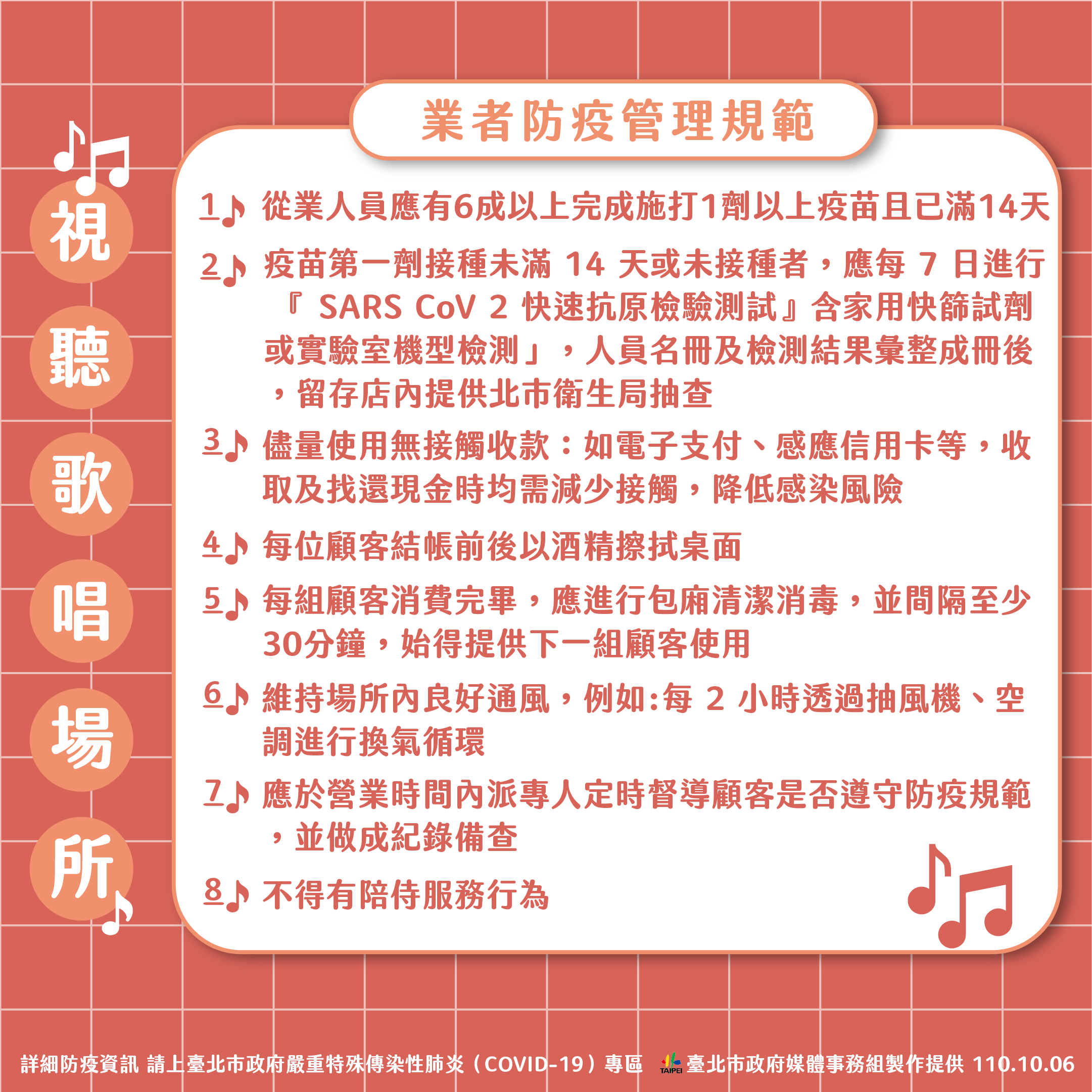 台北市視聽歌唱場所防疫管理規範-2。(圖/台北市政府)