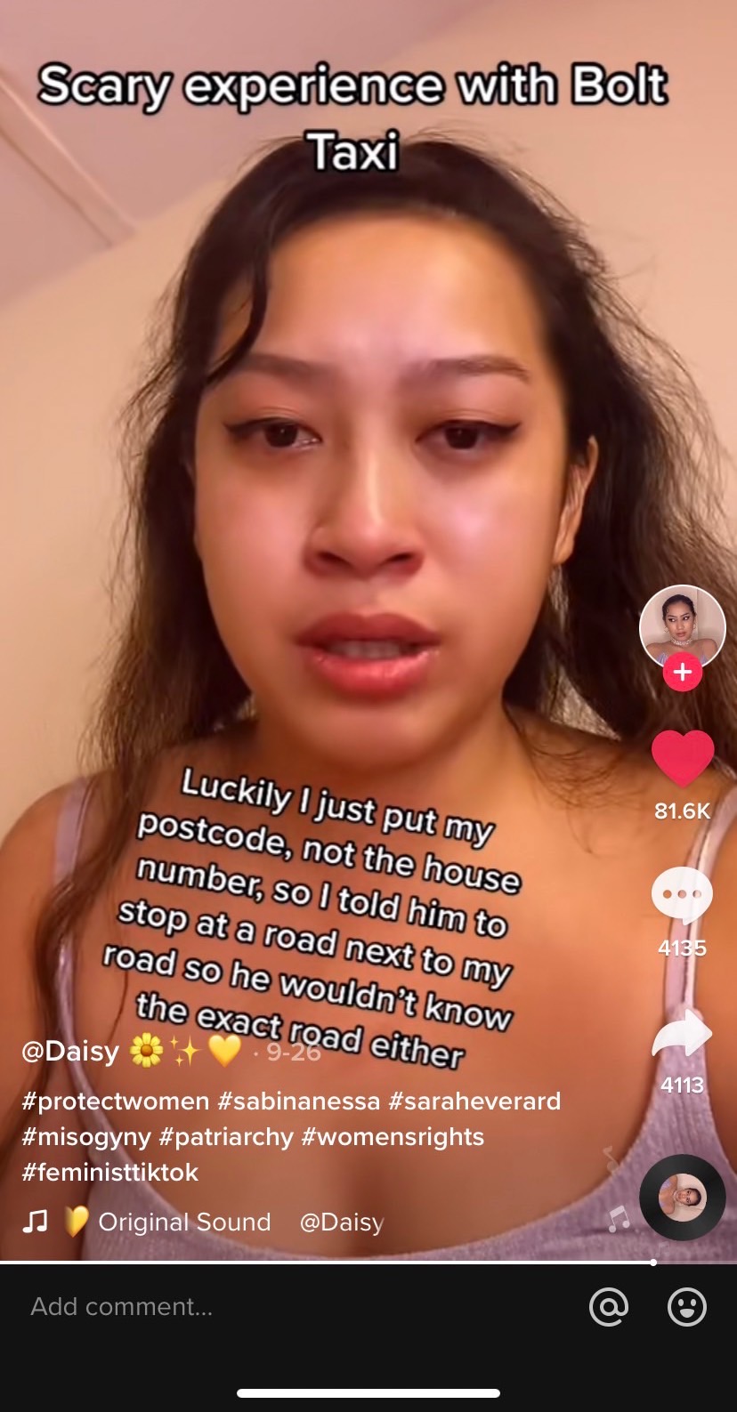 黛西最後順利逃脫這名恐怖司機。(圖/翻攝自babyblossomxox 抖音)