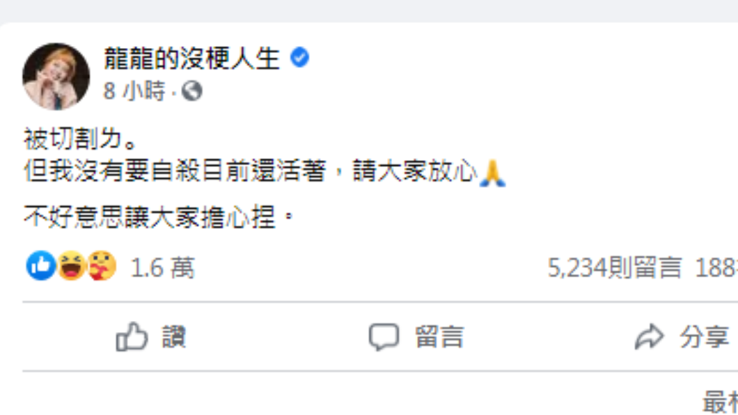 龍龍回應解約一事。(圖/翻攝自龍龍的沒梗人生Facebook)