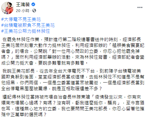 （圖／翻攝自王鴻薇臉書）