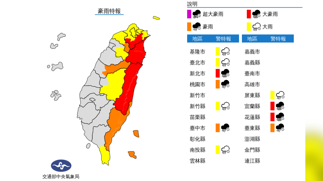 雨區擴大!11縣市豪、大雨特報 3地區「大豪雨等級」